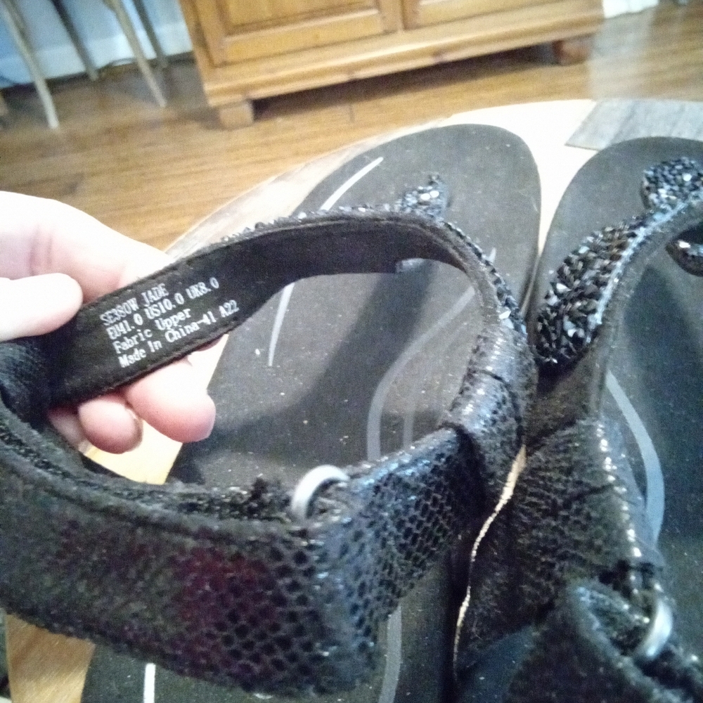 Aetrex Jade Sparkle Women's Black Thong Sandals Size 10 - Picture 7 of 16